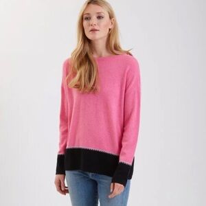 Belford 2-Ply Cashmere Sweater Pink Black Colorblock Medium  Crewneck